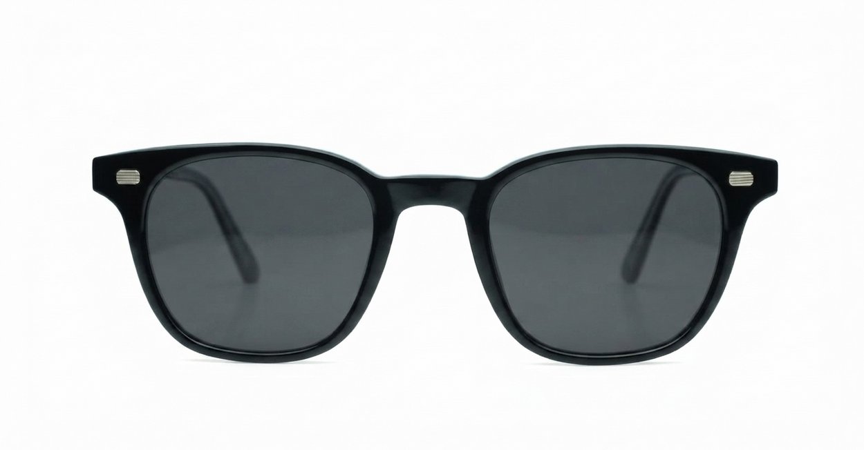 Wilbur Black small round polarised sunglasses silver detailing smoke lenses