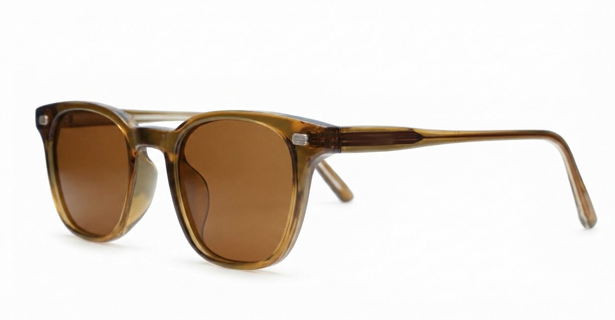 Wilbur Brown small round polarised sunglasses light brown frames dark brown lenses