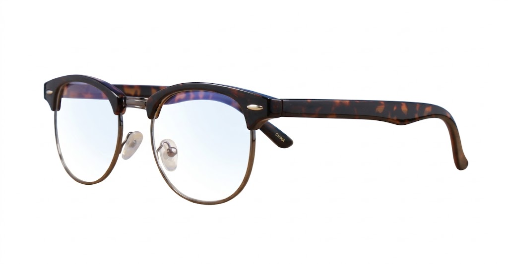 Classic clubmaster blue blocker glasses in warm tortoise with steel hinges