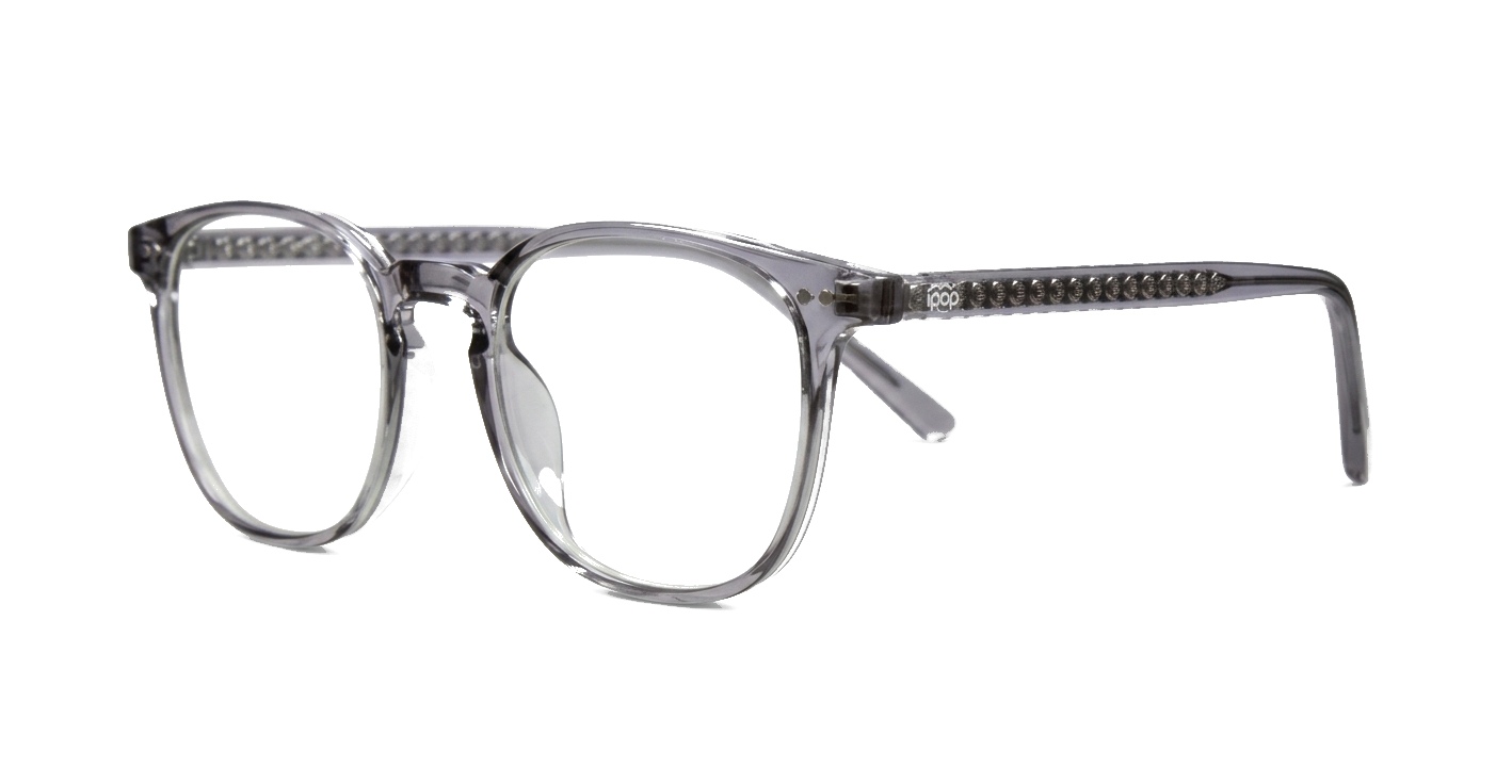 Classic round computer glasses with silver rivet detail and inner core wire temples