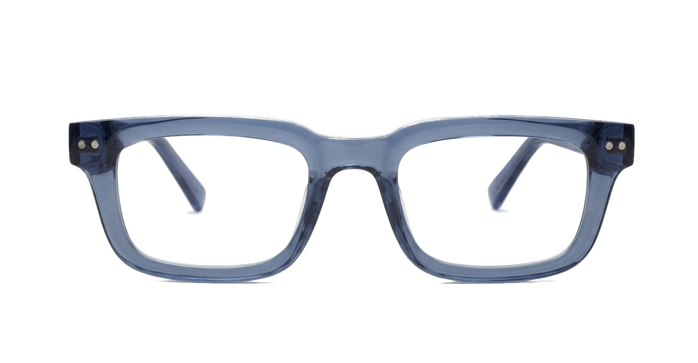 Clear blue blue blocker glasses with silver pin temple detailing