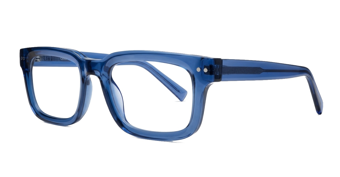 Clear blue blue blocker glasses with silver pin temple detailing