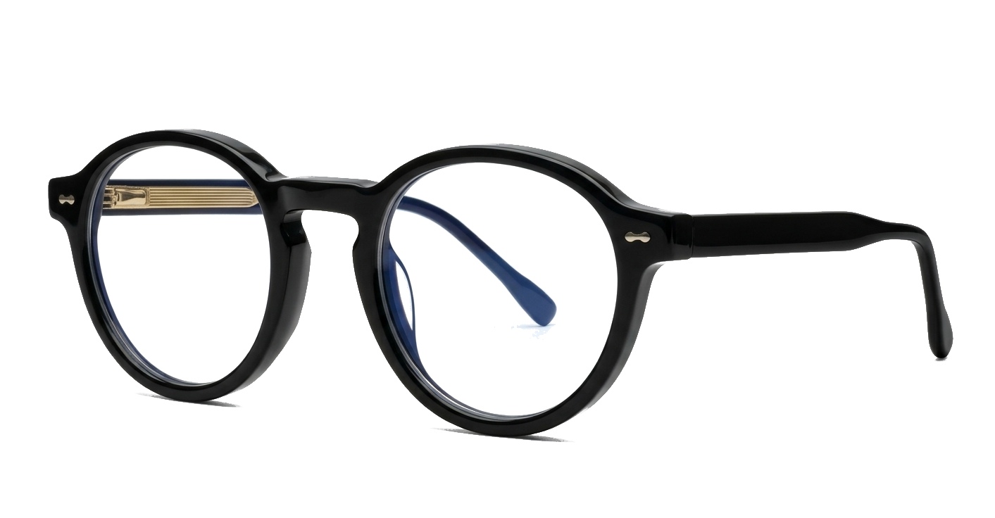Black round vintage style anti blue light glasses with clean undetailed fram