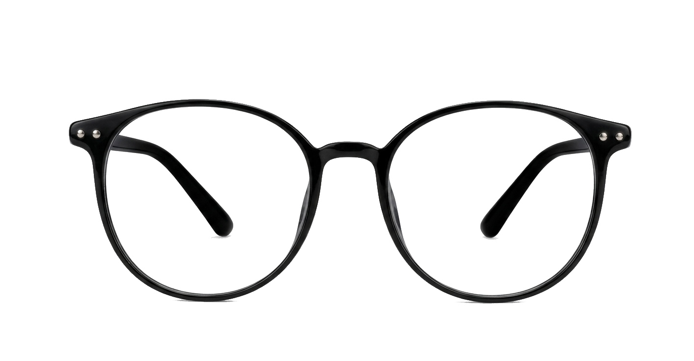 Black round blue light glasses with silver accents