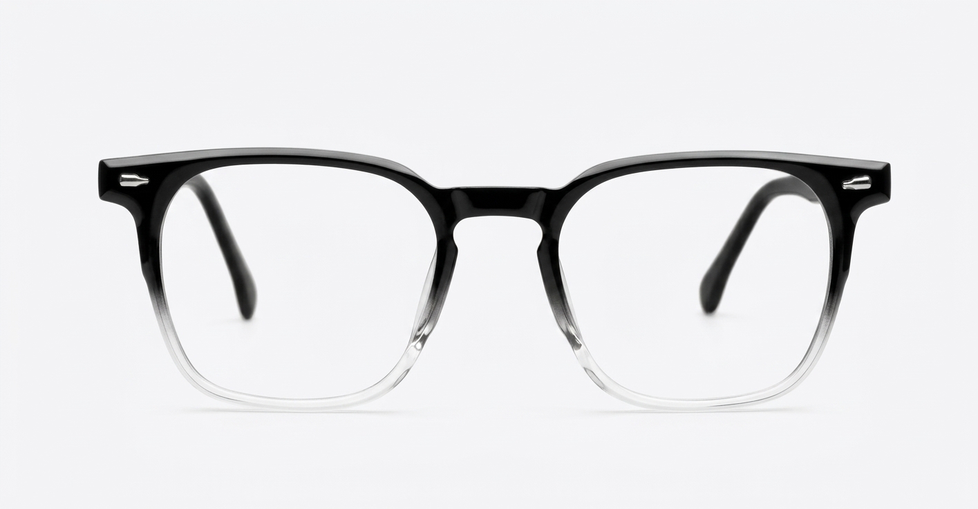 Black to clear fade blue light glasses with wire-core temples and steel hinges