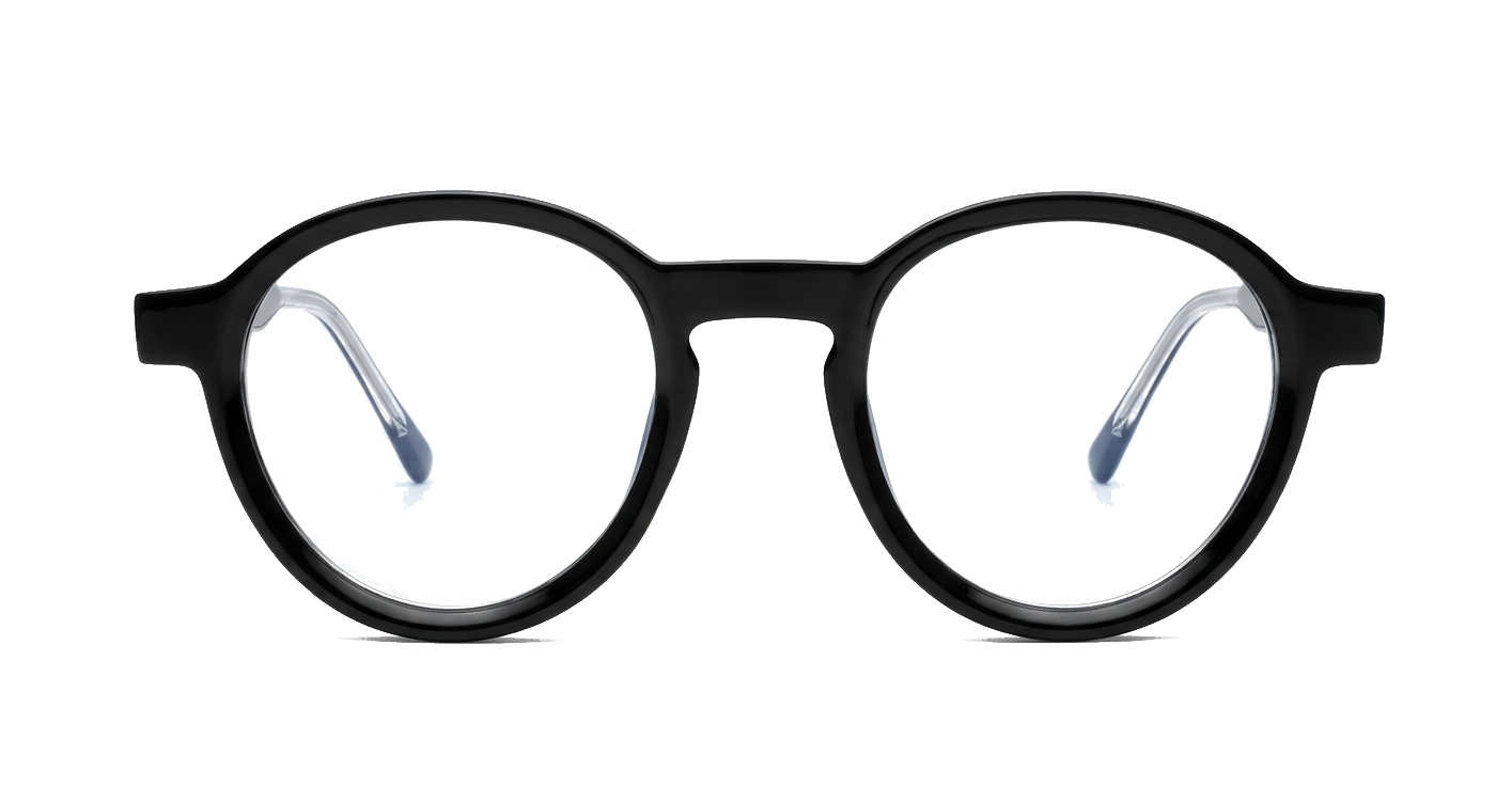 Black round vintage style anti blue light glasses with clean undetailed fram
