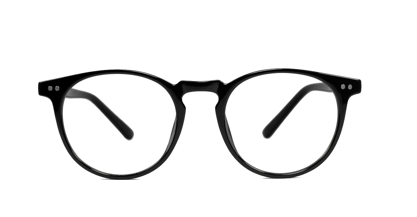Round computer glasses with silver accents, inner temple wire core and steel hinges