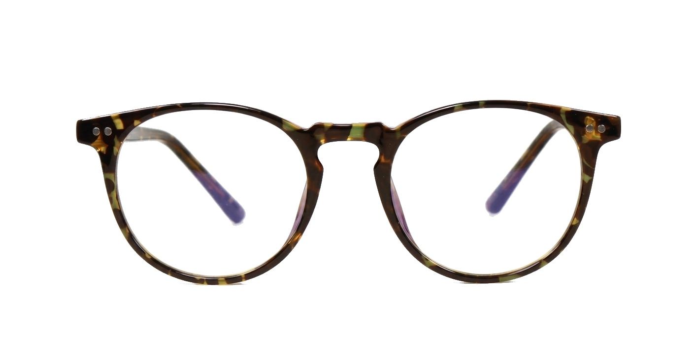 Round computer glasses with silver accents, inner temple wire core and steel hinges