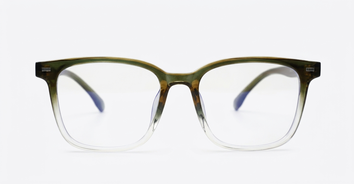 Brown and clear fade blue blocker glasses with silver temple detailing