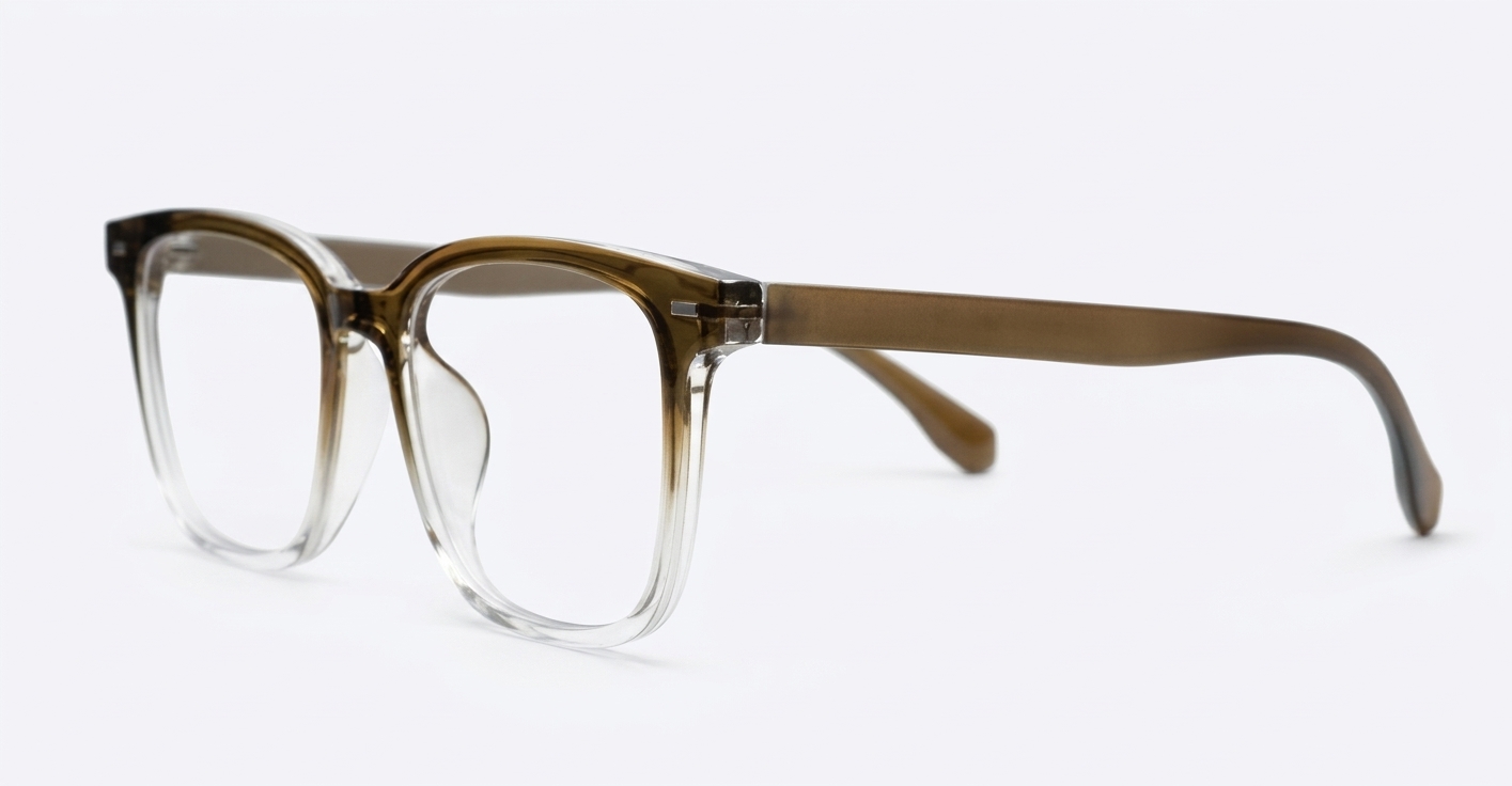 Brown and clear fade blue blocker glasses with silver temple detailing