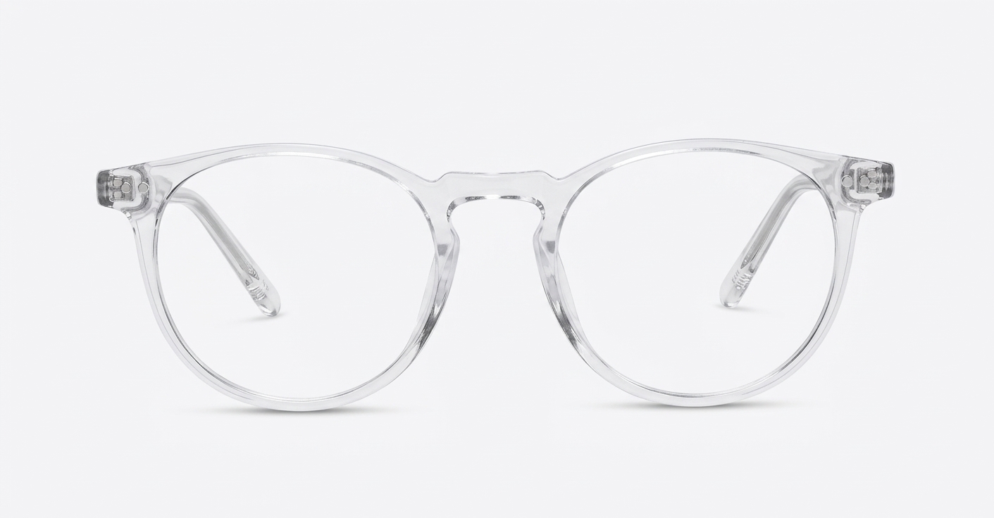 Round computer glasses with silver accents, inner temple wire core and steel hinges
