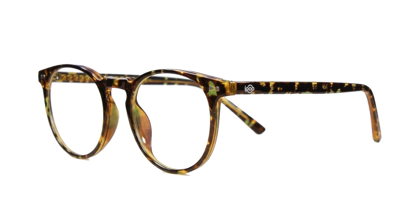 Round computer glasses with silver accents, inner temple wire core and steel hinges