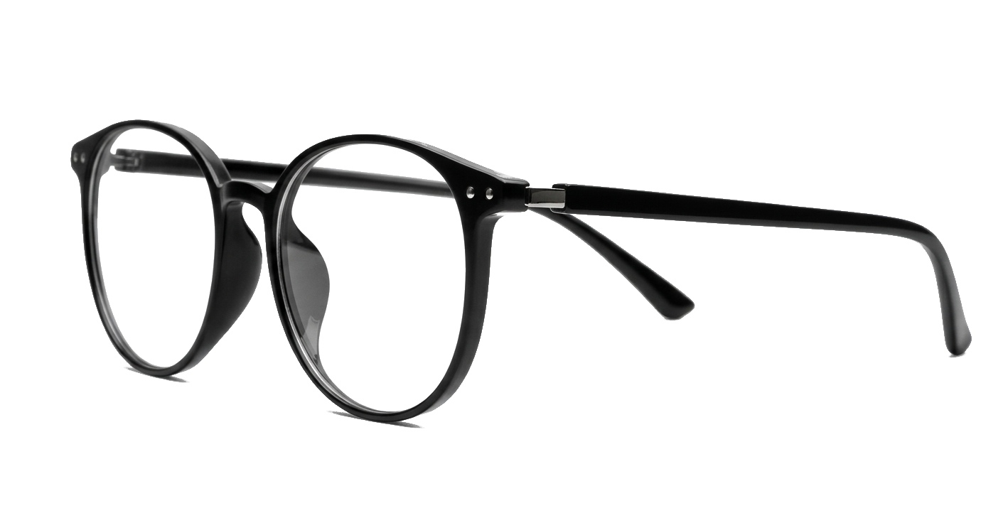 Black round blue light glasses with silver accents