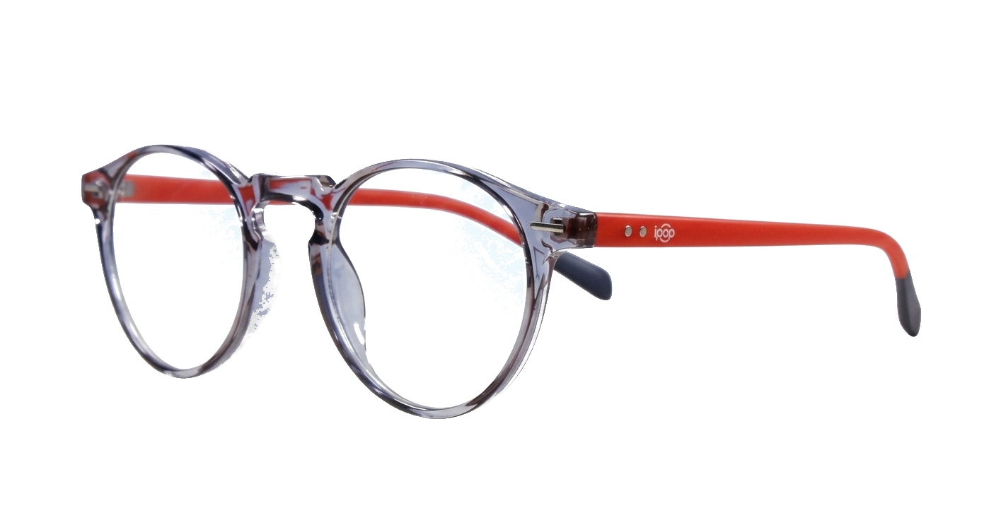 Round anti blue light glasses with silver accents, wire-core temples and steel hinges
