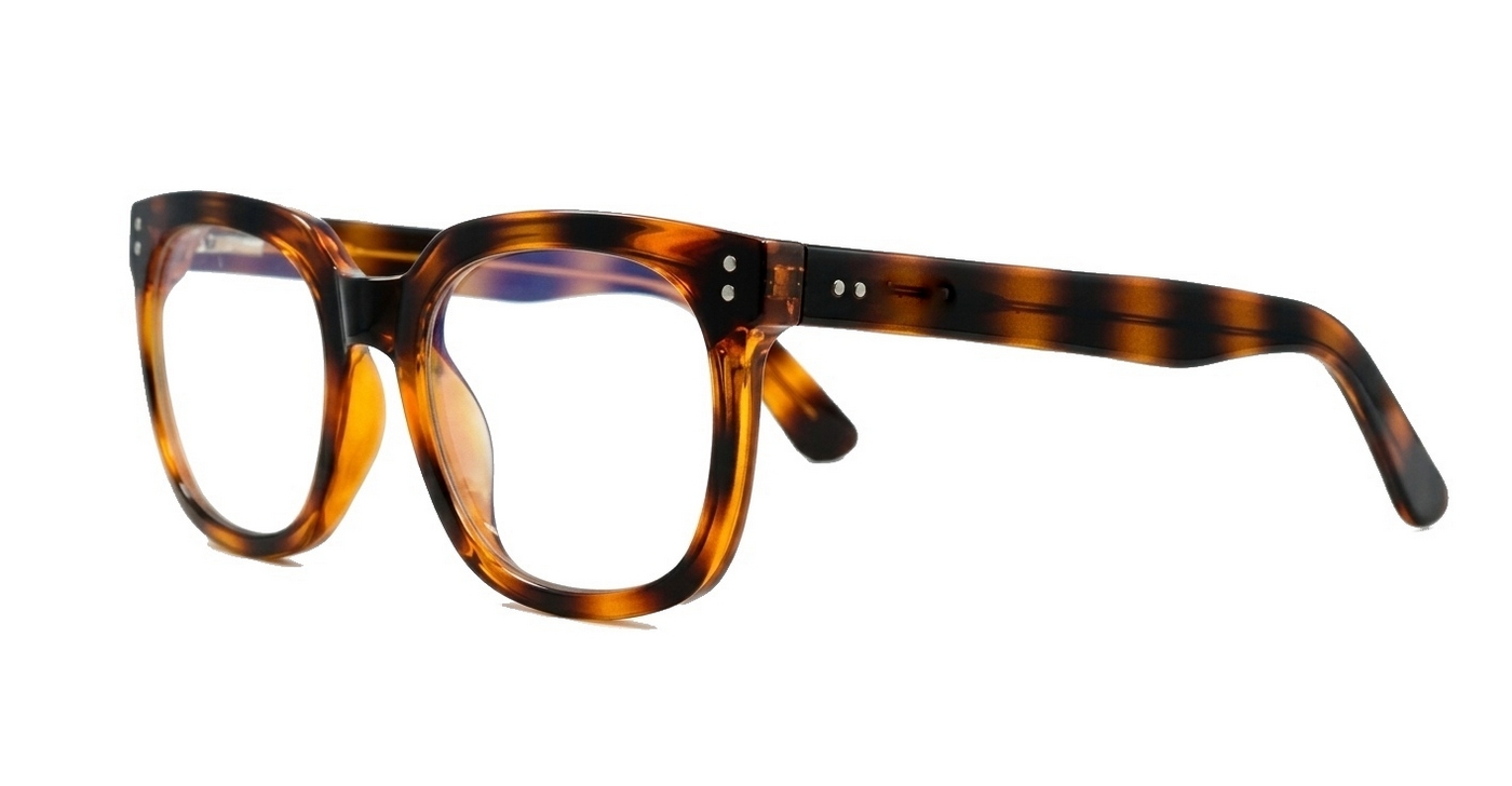 Computer glasses in black and clear gradient or warm tortoise with inner wire temples and steel hinges