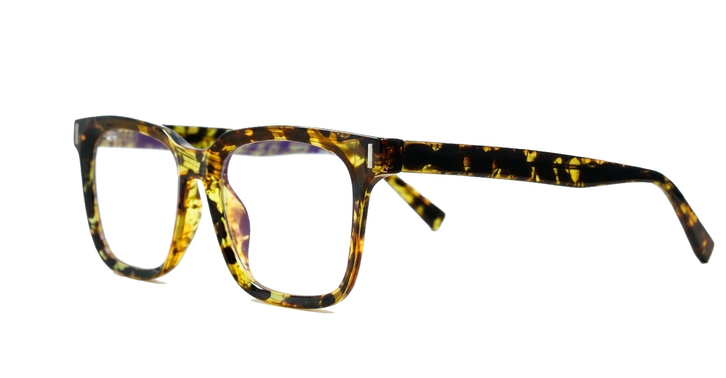 Rectangular TR90 blue light glasses in black or toffee with inner wire temples and steel hinges