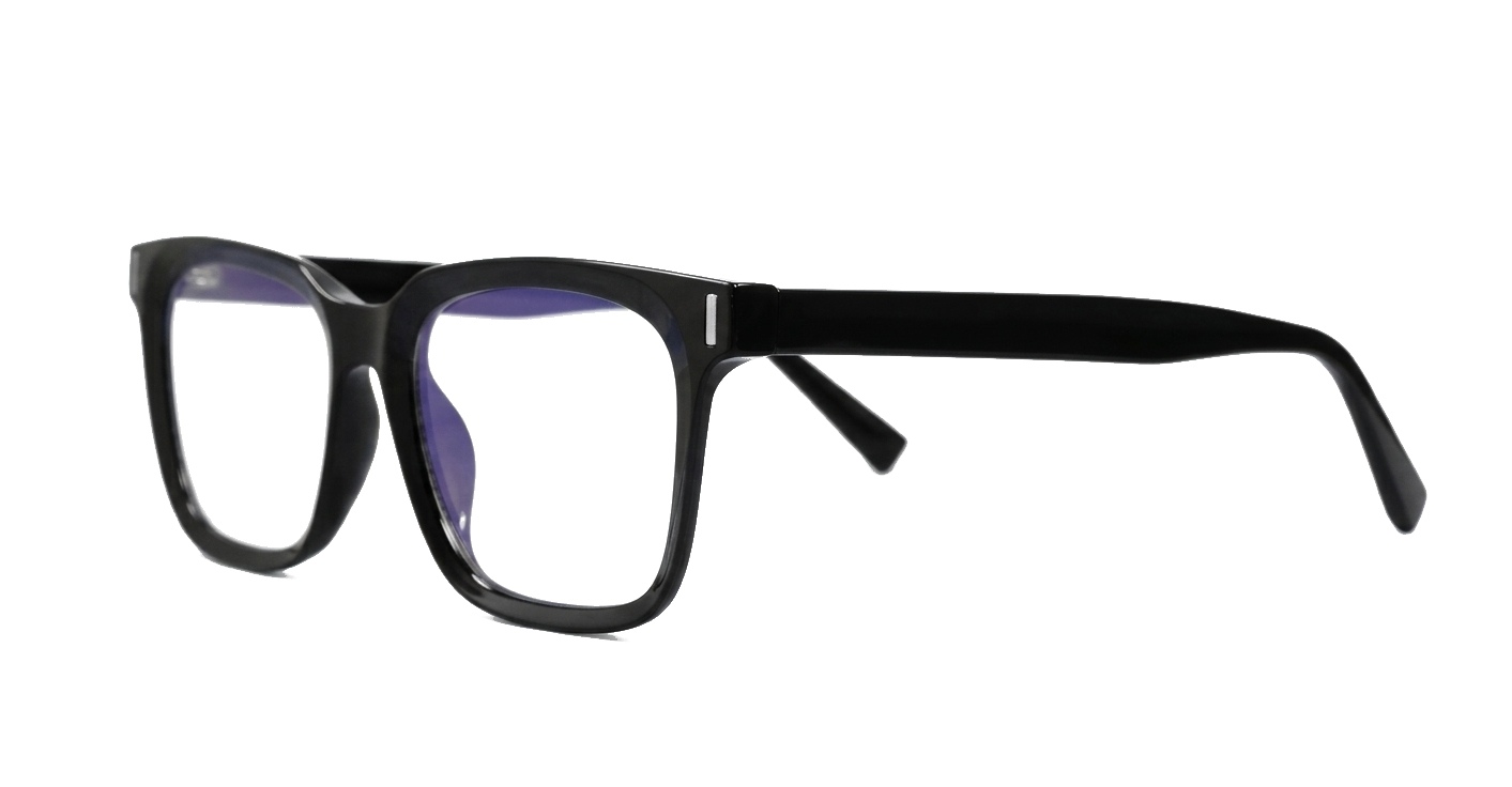 Rectangular TR90 blue light glasses in black or toffee with inner wire temples and steel hinges