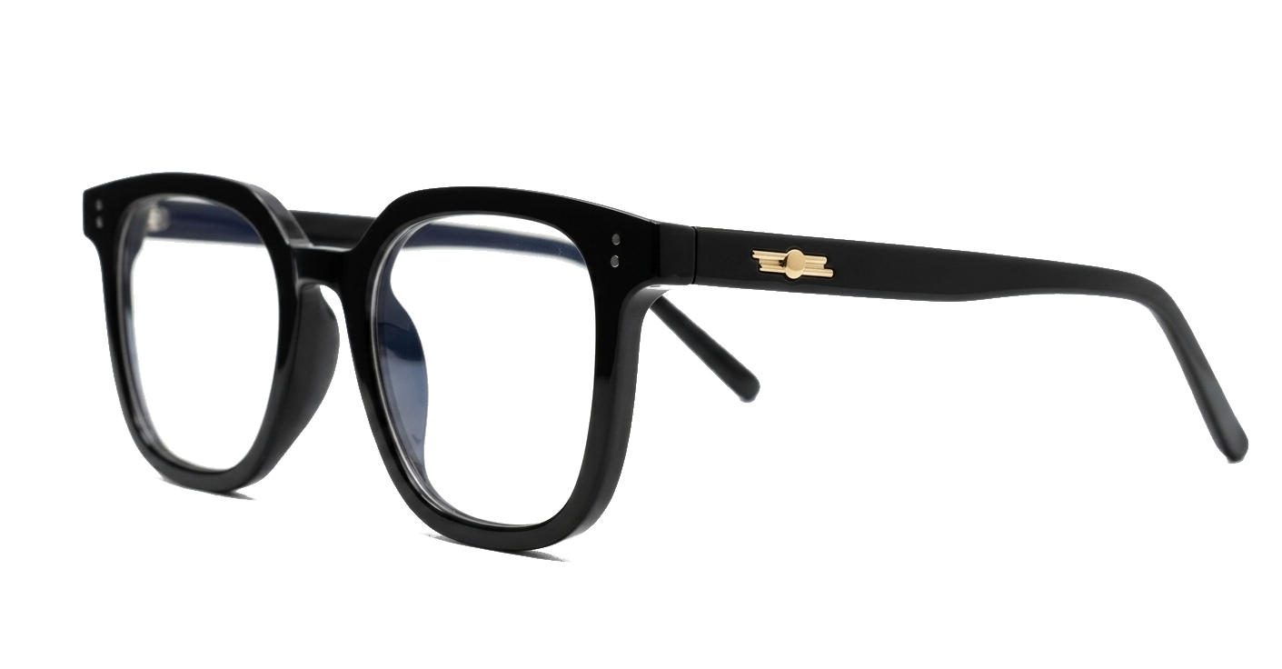 Strong square anti blue light glasses with silver detailing and silver temple pins