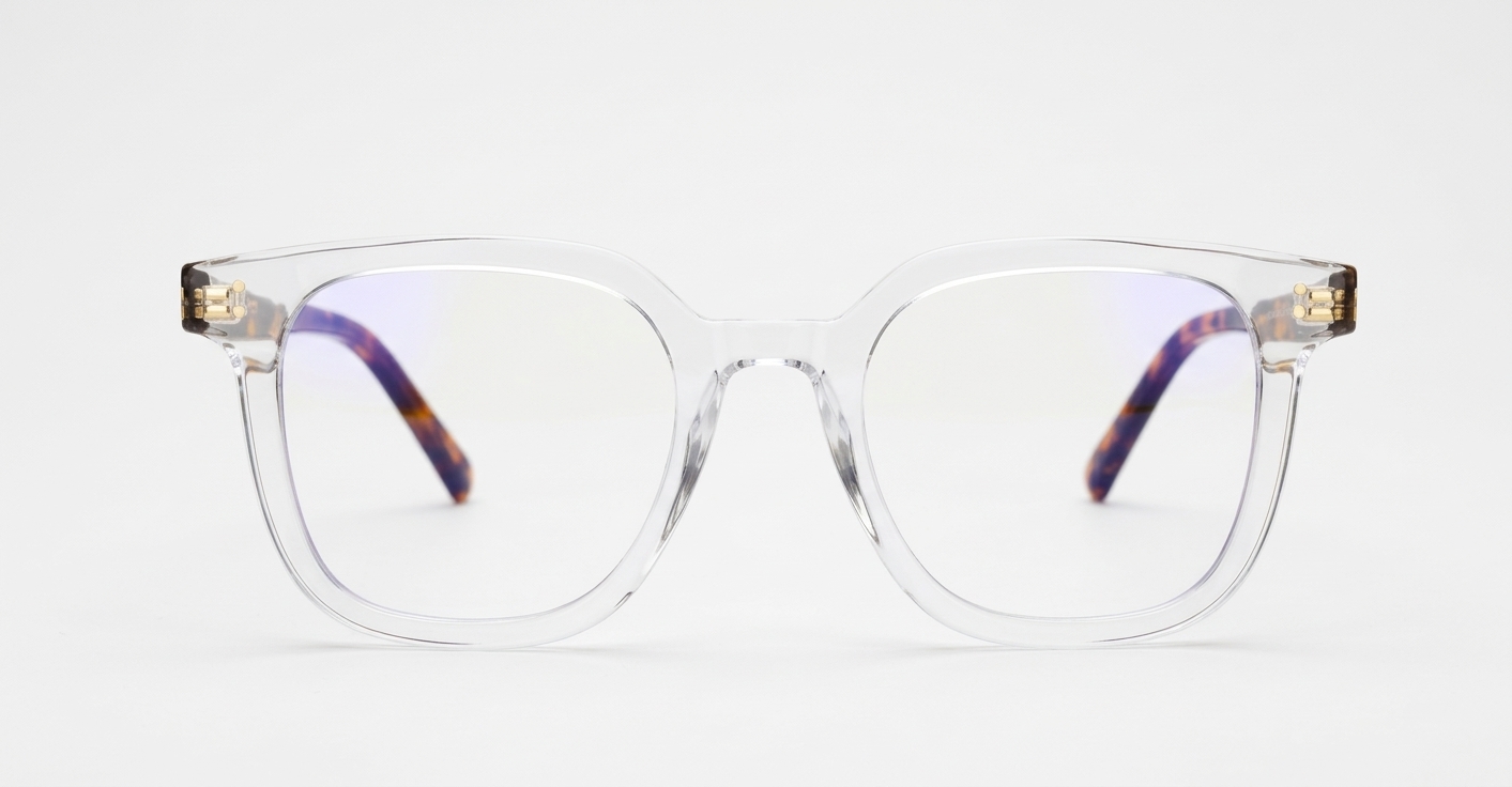 Strong square anti blue light glasses with silver detailing and silver temple pins