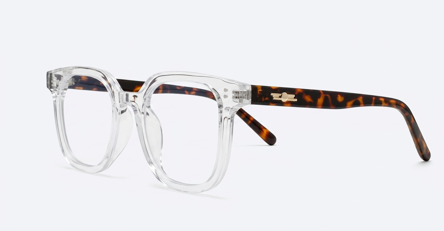 Strong square anti blue light glasses with silver detailing and silver temple pins