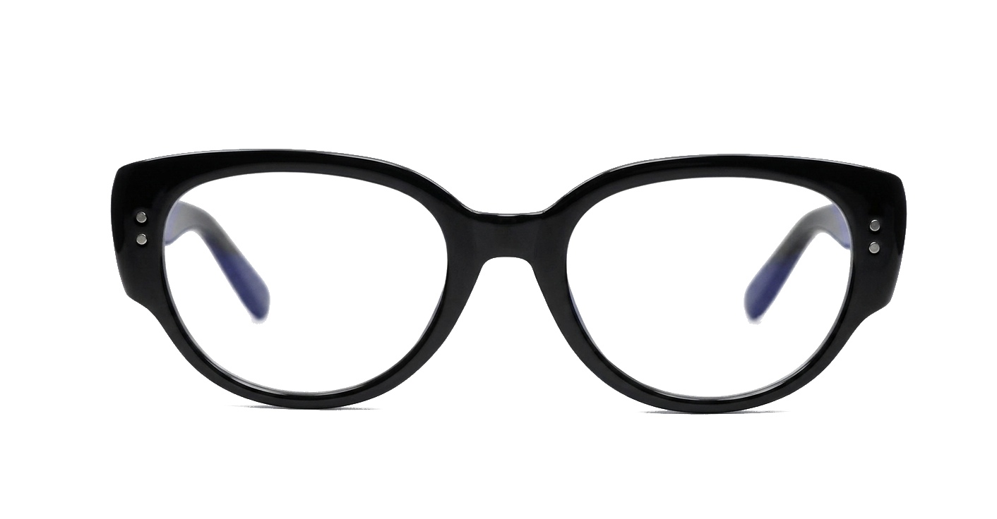 Chunky oval blue blocker glasses with robust steel hinges