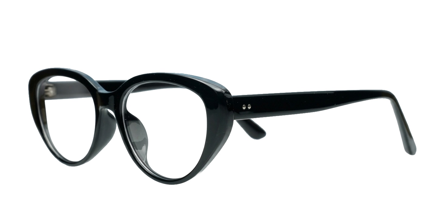 Cat-eye vintage-style anti blue light glasses with silver detailing and steel hinges