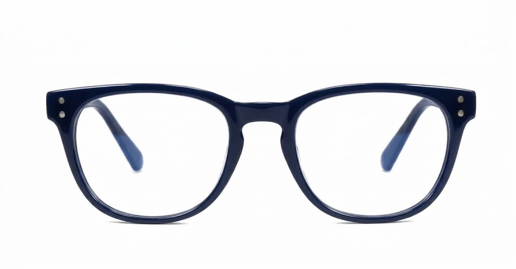 Classic round unisex blue light glasses with silver accents and flexible steel hinges