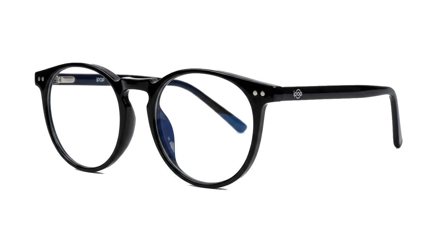 Round computer glasses with silver accents, inner temple wire core and steel hinges
