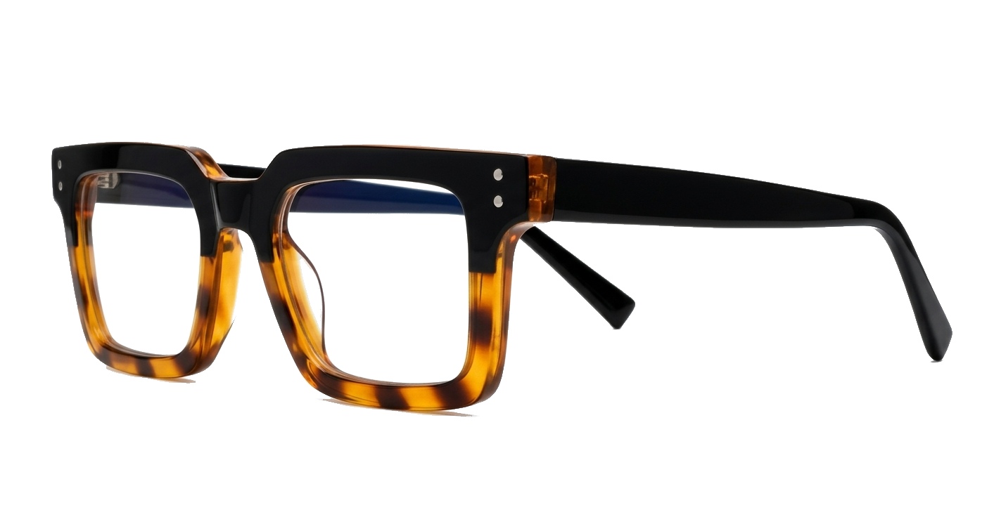 Sleek rectangular blue light glasses with silver detailing and robust steel hinges