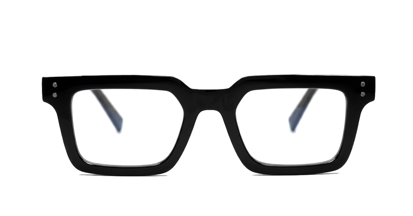 Sleek rectangular blue light glasses with silver detailing and robust steel hinges